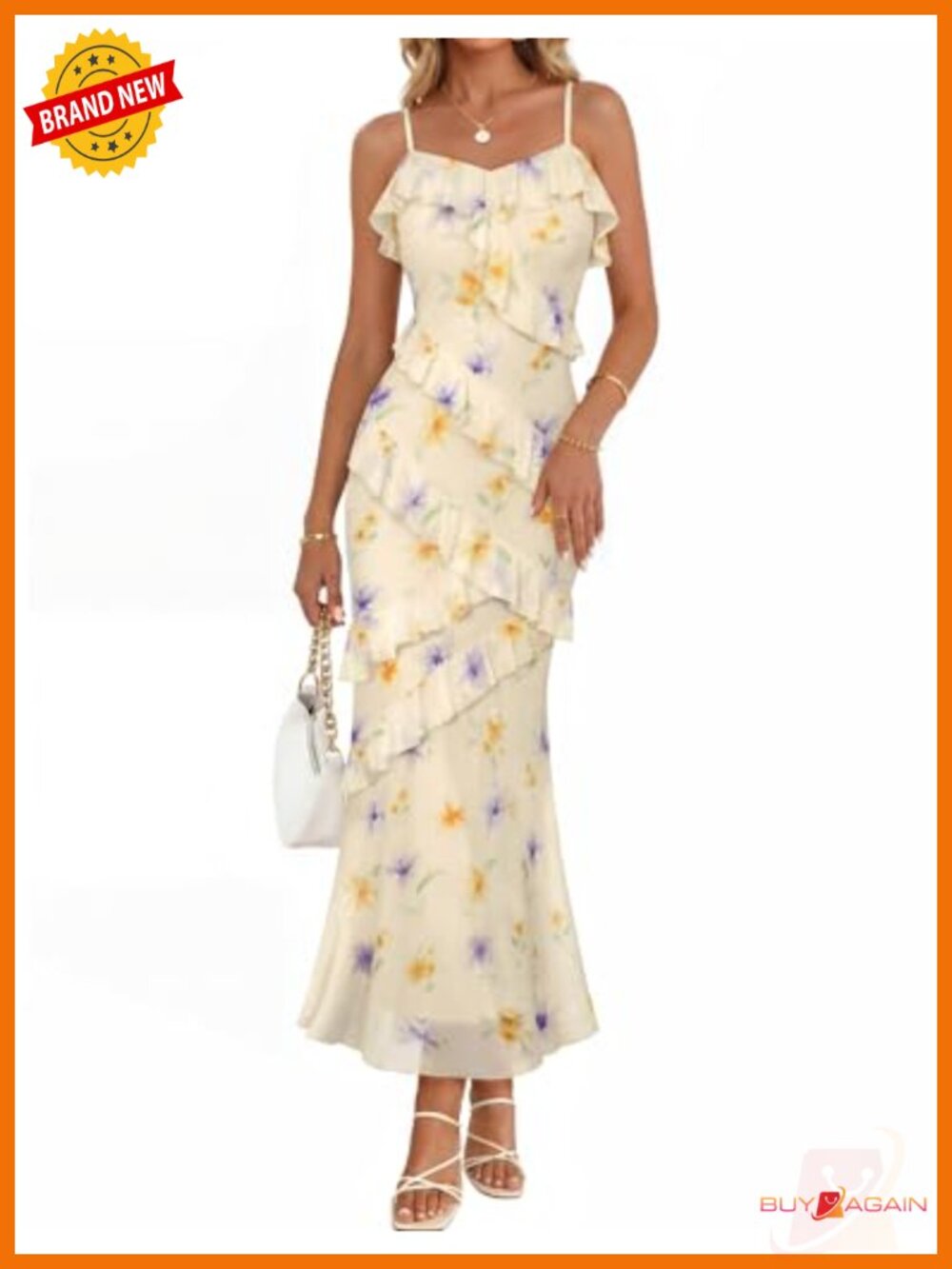 MEROKEETY Floral Maxi Dress Spaghetti Strap Wedding Guest Cocktail